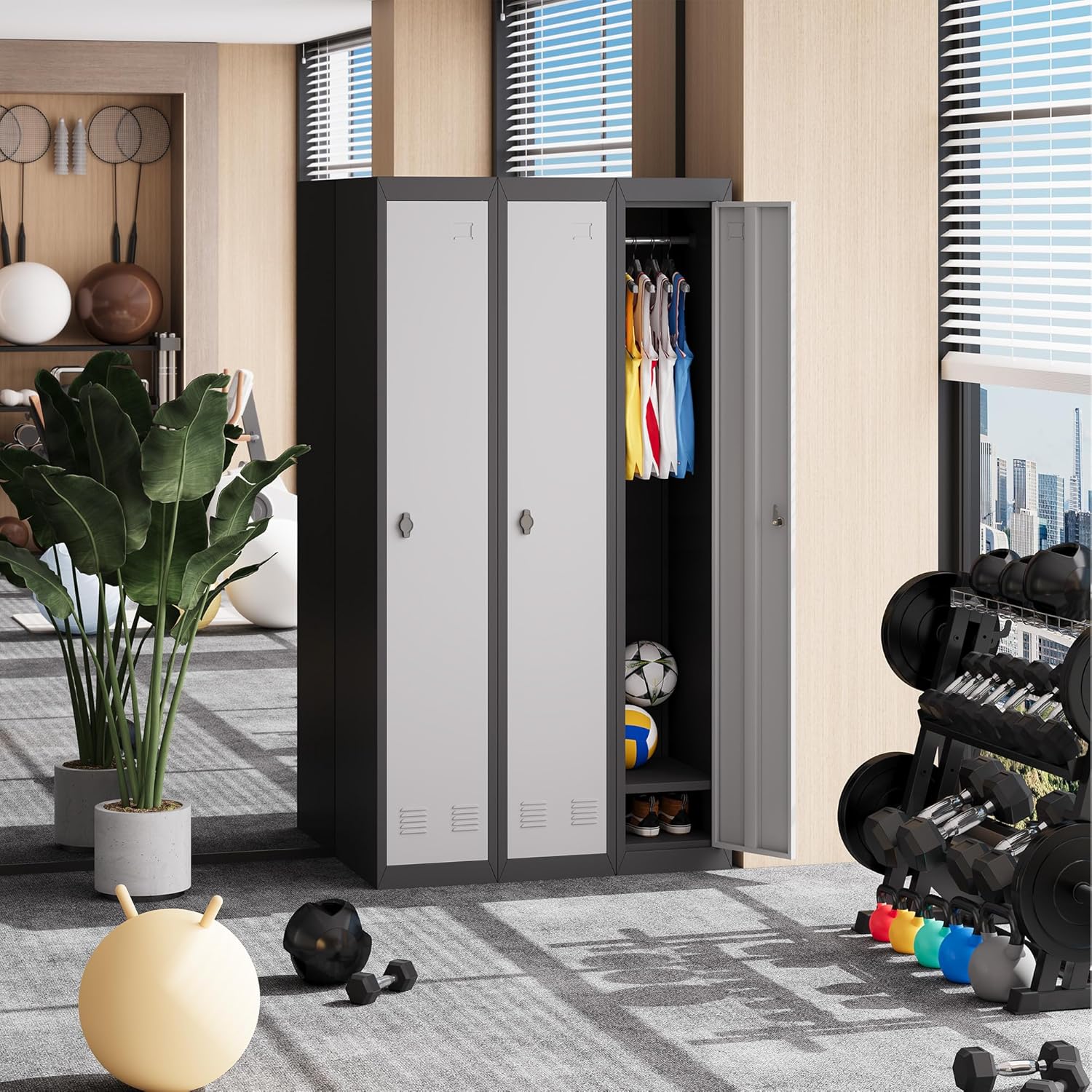 1 Door Tall Single Metal Locker, Metal Lockers for Employees with Keys, 72” Black Employee Storage Cabinet with Doors, Steel Storage Cabinets Lockable for School, Gym, Home, Office, Mudroom, Black