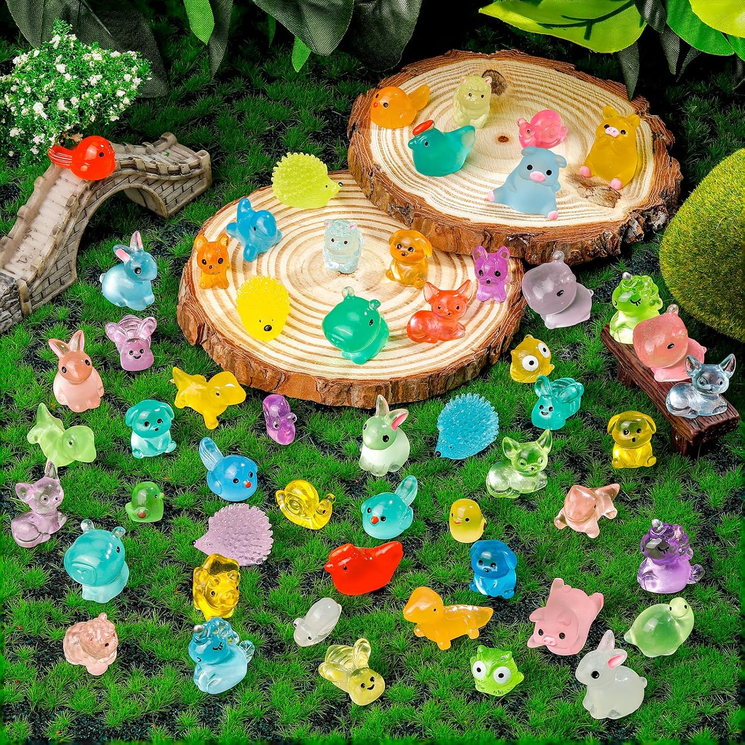 240 Pcs Luminous Mini Resin Animals 30 Styles Miniatures Animal Figurines Glow in the Dark Tiny Little Animals Figures to Hide for DIY Fairy Garden Micro Landscape Dollhouse Aquarium Party Decor
