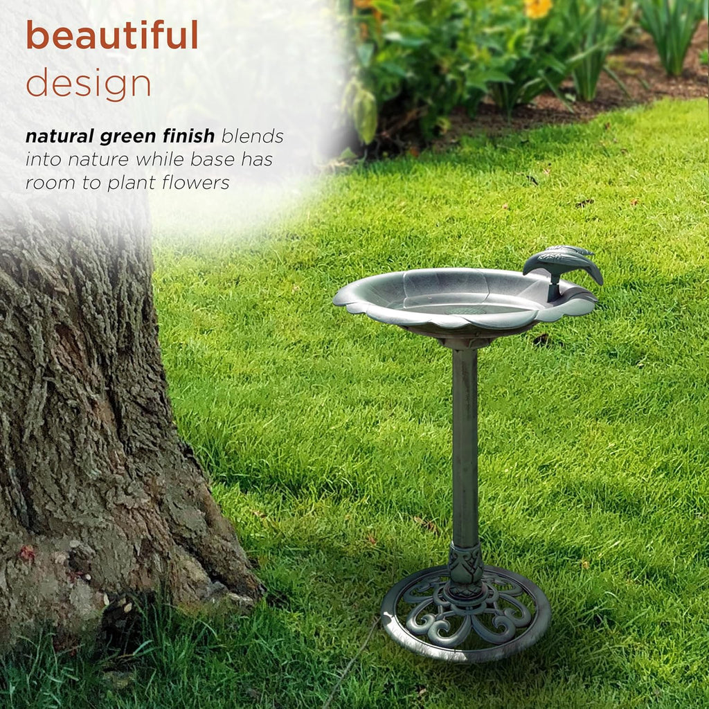 Alpine Corporation TEC114 31" Tall Outdoor Antique Flower Birdbath with Bird Decoration Yard Statue, Durable Polypropylene Construction for Patio, Deck, or Yard