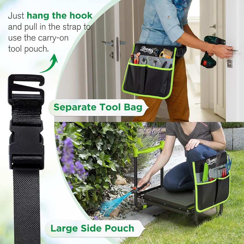 10.8” Wide Garden Kneeler and Seat, Heavy Duty Foldable Gardening Stool with Tool Belt Pouch, Portable Gardening Bench Chair for Seniors & Parents, Non-Slip & Easy Grip Design