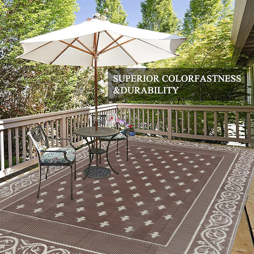 Pauwer 9'x12' Reversible Outdoor Rug, Waterproof Plastic Straw Area Rug for Patios, RV Mat, Camping, Picnic, Beach, Balcony, Pet Friendly, Lightweight