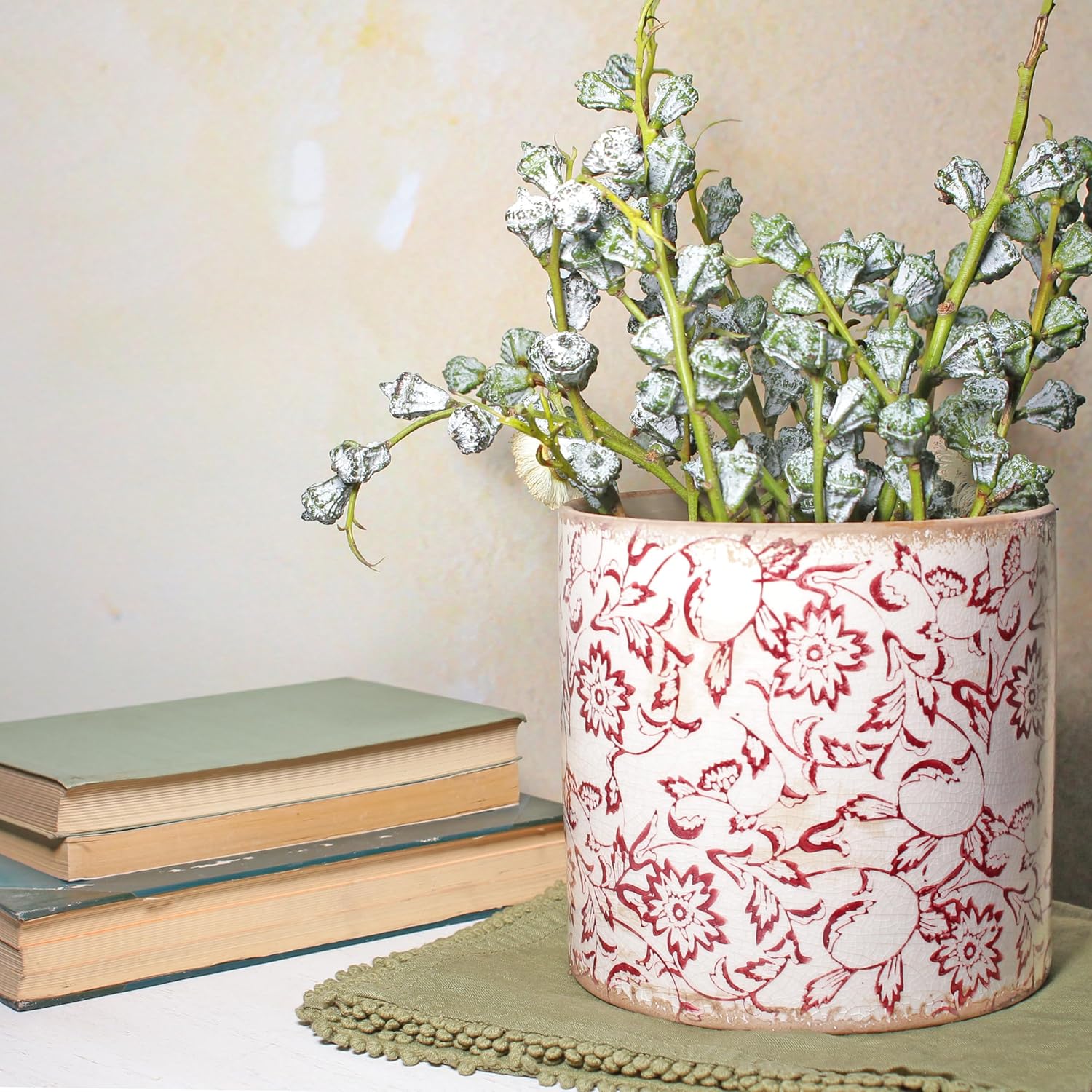 6.73in. Planters for Indoor Outdoor Plants, Rustic Pots for Plants, Vintage Plant Pots Indoor, Tuscan Indoor Tree Pot, Crackle Glazed Planter, Red Plant Pot Outdoor for Garden, Medium