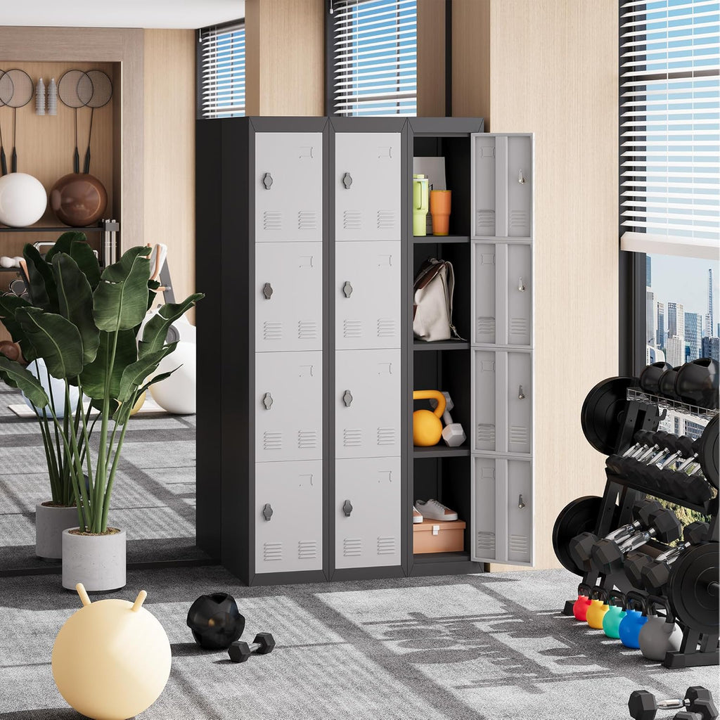 4 Doors Tall Single Metal Locker, Metal Lockers for Employees with Keys, 72” Black Employee Storage Cabinet with Doors, Steel Storage Cabinets Lockable for School, Gym, Home, Office, Mudroom, Black