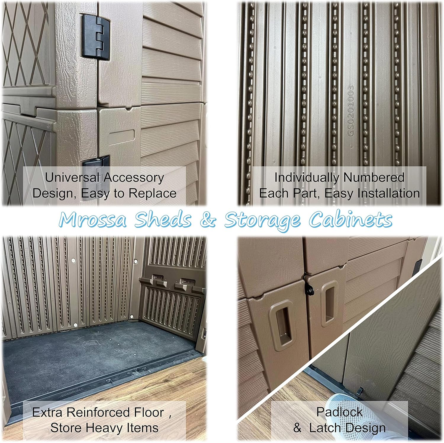 Sheds & Outdoor Storage, 52 Cu.ft Vertical Storage with Floor, Cabinet Waterproof for Garage Pool Bike Shed, Garden , Coffee Brown