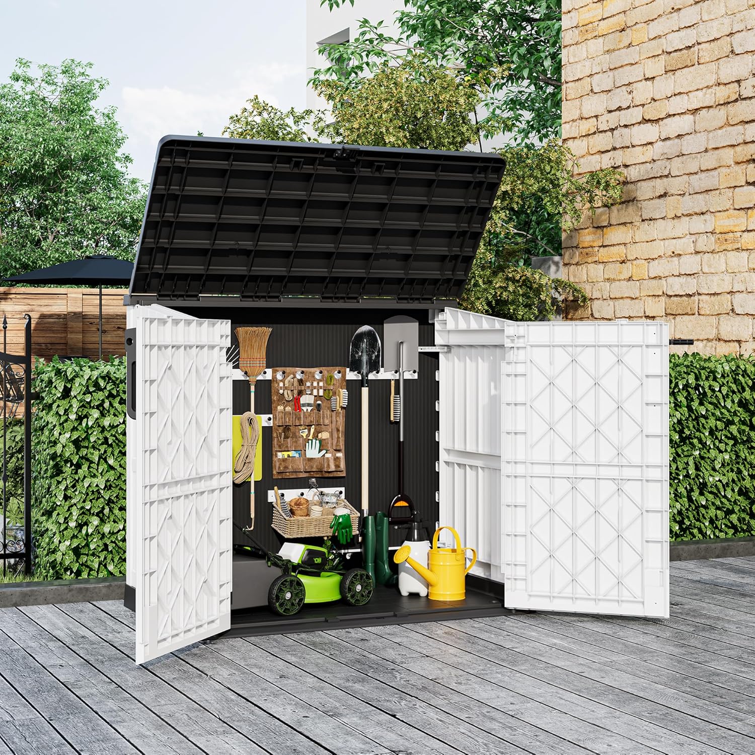 Outdoor Storage Cabinet 36 Cu Ft with Lockable Doors, Portable Horizontal Resin Storage Shed -Easy to Assemble, Waterproof Outdoor Storage Box for Backyards,Patios