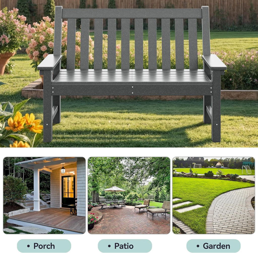 YITAHOME Garden Bench, All Weather Outdoor Bench for 2-3 Persons, Fade/Rot Resistance Patio Benches for Park, Porch, Patio & Backyard (Grey)