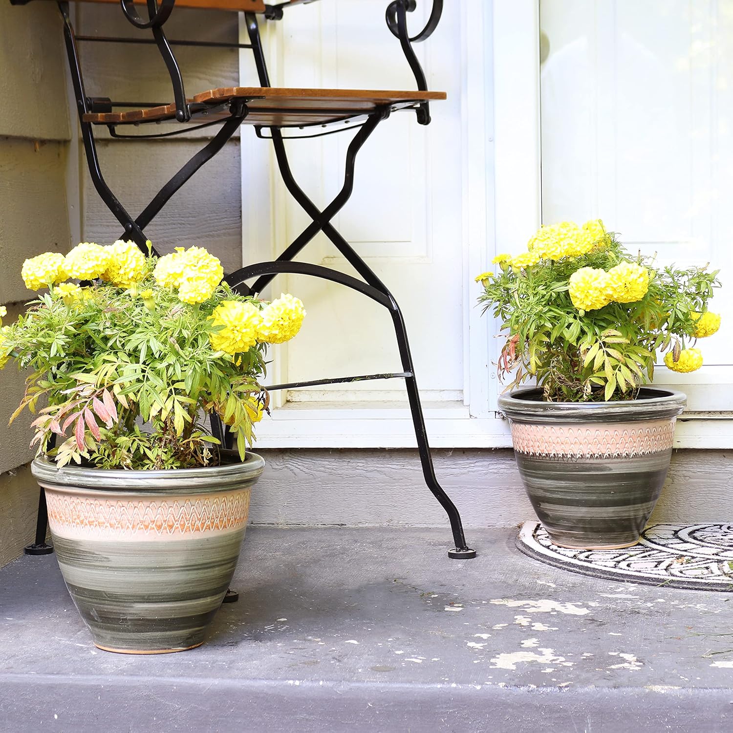 Sunnydaze Purlieu 12-Inch Outdoor/Indoor Ceramic Planters - Set of 2 -Tempest