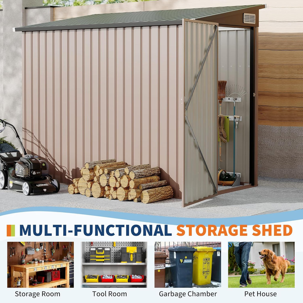 4x8 FT Metal Outdoor Lean to Storage Shed, Lean to Garden Shed Utility Tool Shed, Heavy-Duty Outdoor Metal Wall Side Storage Sheds