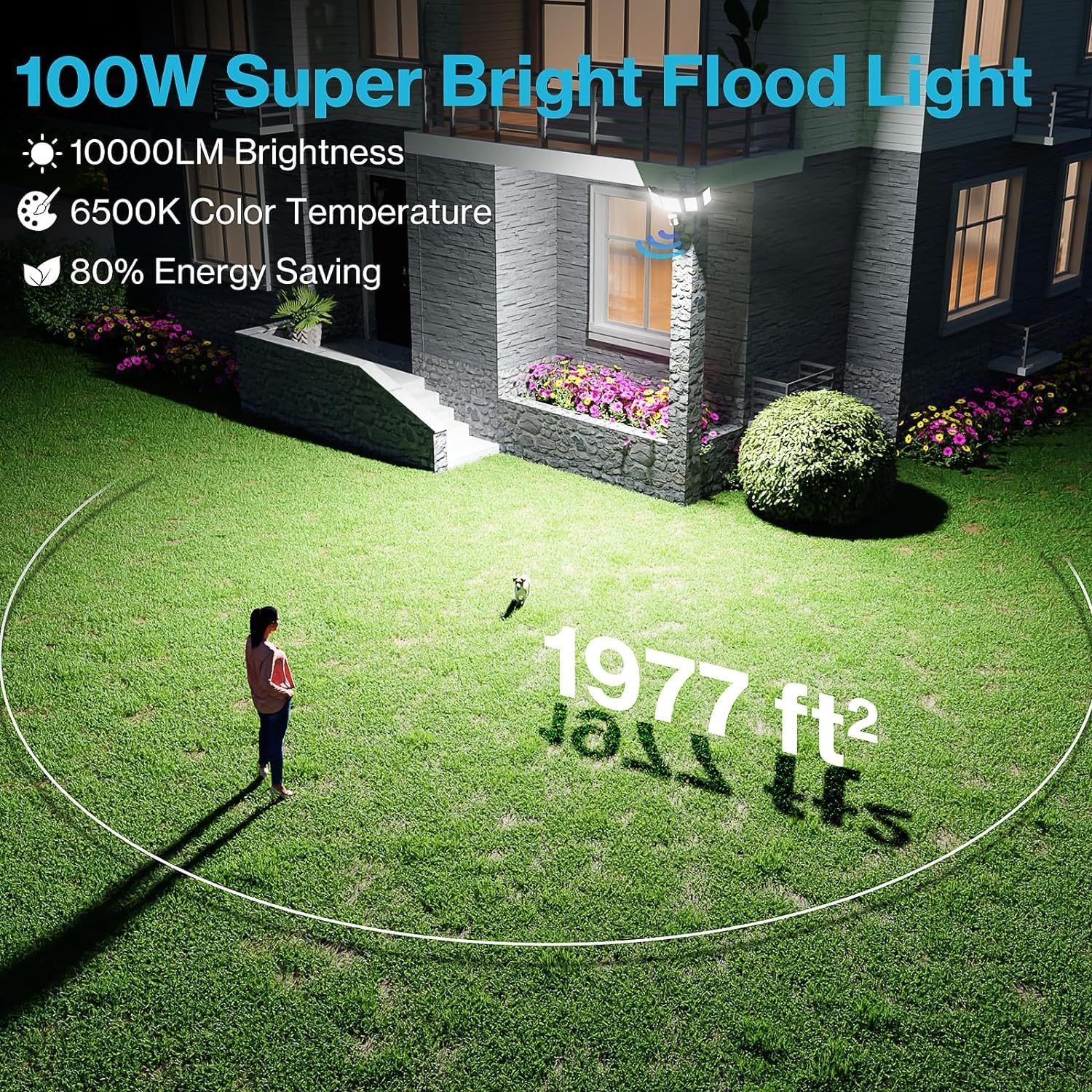 Olafus 100W Motion Sensor Outdoor Lights, 10000LM 2 Pack Motion Sensor Flood Light, Dusk to Dawn Outdoor Lighting, IP65 Waterproof Motion Detector Lights for Outside, Black