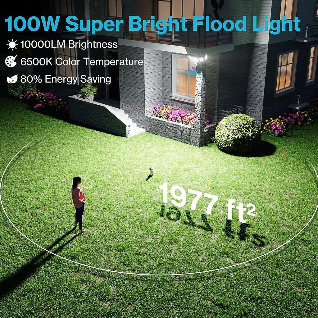 Olafus 100W Motion Sensor Outdoor Lights, 10000LM 6500K Daylight Flood Lights Outdoor Motion Sensor, Dusk to Dawn Outdoor Lighting, IP65 Waterproof Motion Detector Lights for Outside, Black
