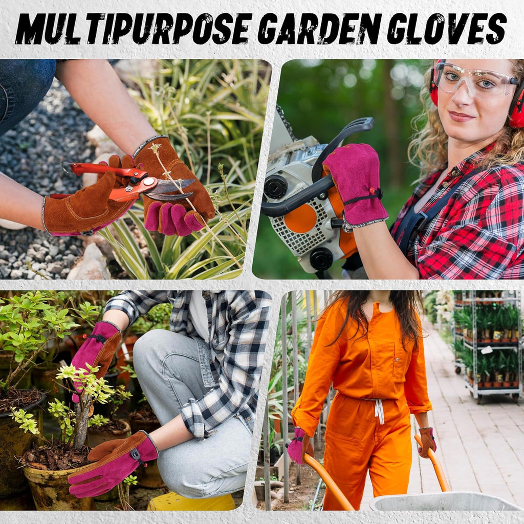 HLDD HANDLANDY Leather Work Gloves for Men & Women, Adjustable Wrist Cowhide Gardening Glove with Reinforced Palm for Driver