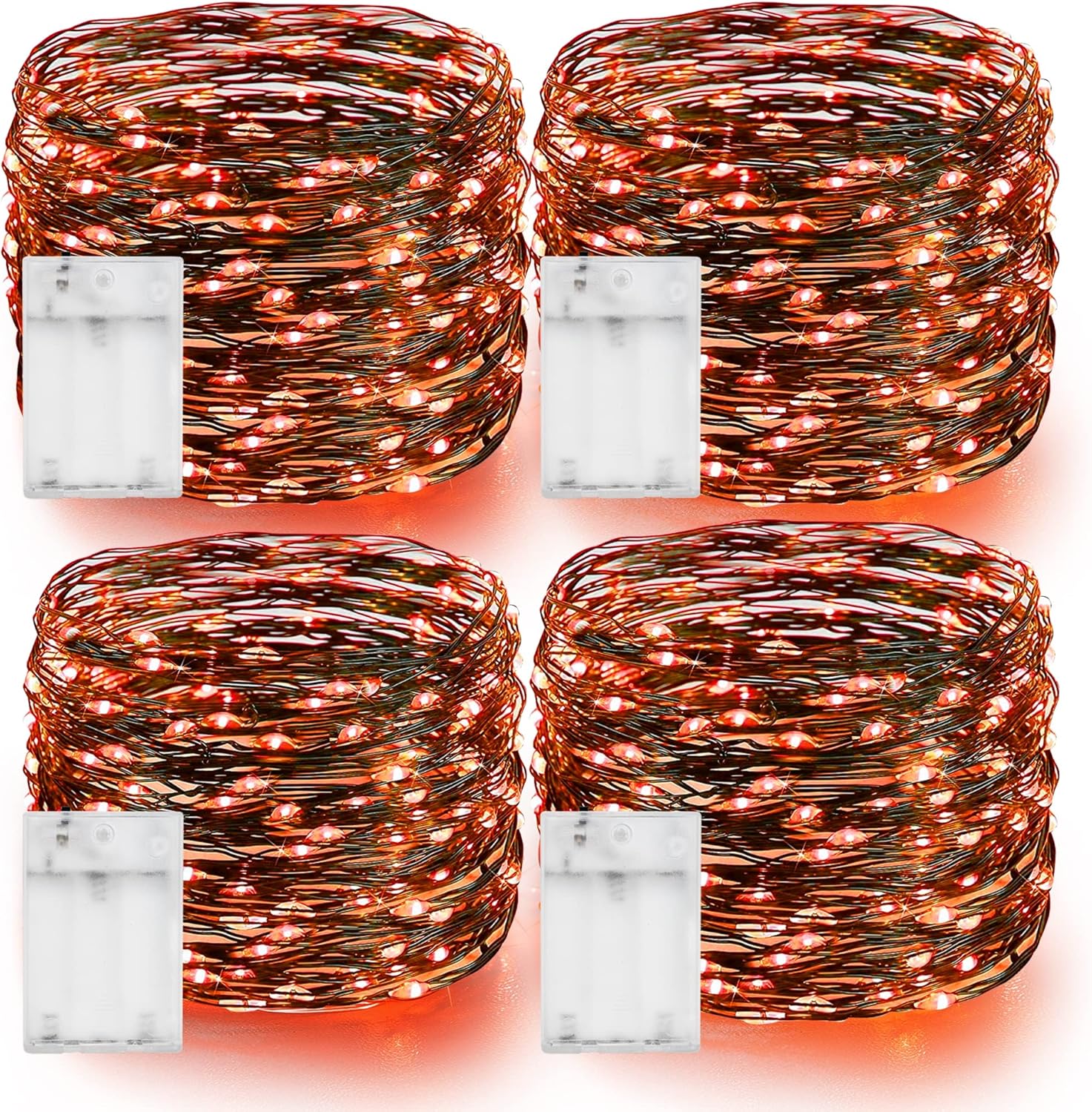 Dazzle Bright Orange Fairy String Lights, 4 Pack Total 80FT 240LED Copper Wire Battery Operated Waterproof Lights, Halloween Decorations for Indoor Home Outdoor Patio Yard Party Decor