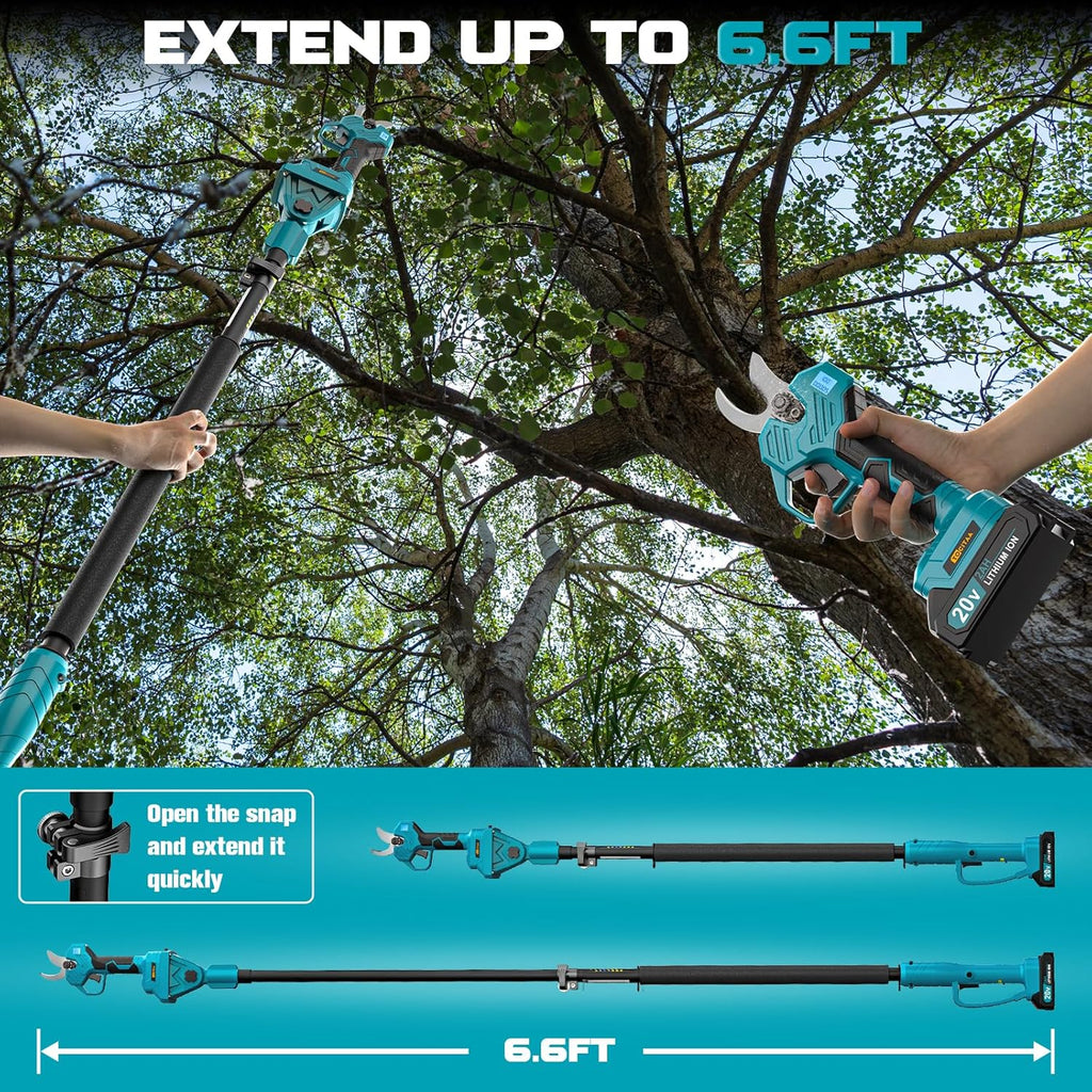 TOCiTAA Electric Pruning Shears Compatible with Makita Battery, Pruners for Gardening 1.5-2 Inch Cutting Diameter with 2 Pack 2.0Ah Batteries, Cordless 13ft. Pole Pruner with Pruning Blade