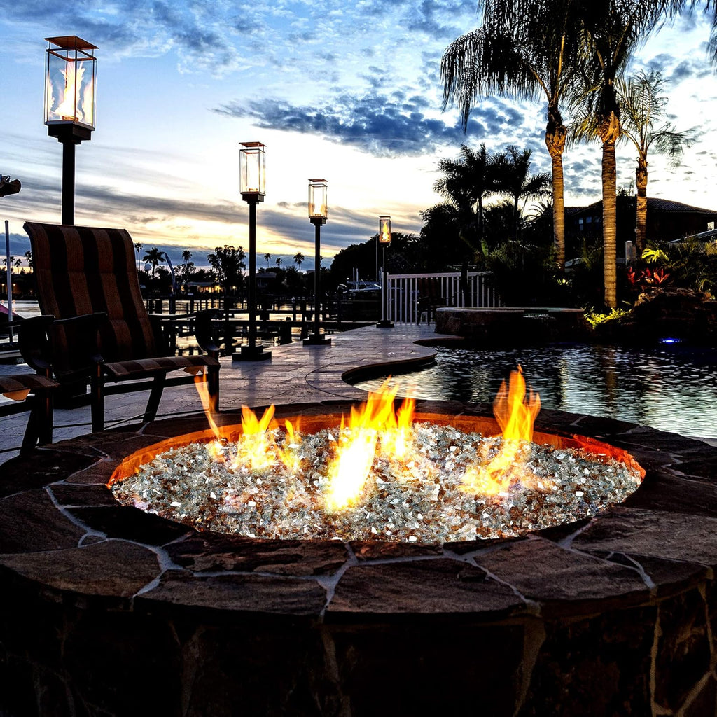 Mr. Fireglass 10 Pounds Blended Reflective Fire Glass for Fire Pit Fireplace and Landscaping, 1/2 Inch Mixed Colored High Luster Fireglass Rocks for Outdoor ＆ Indoor Use Aqua Blue+Copper+Platinum