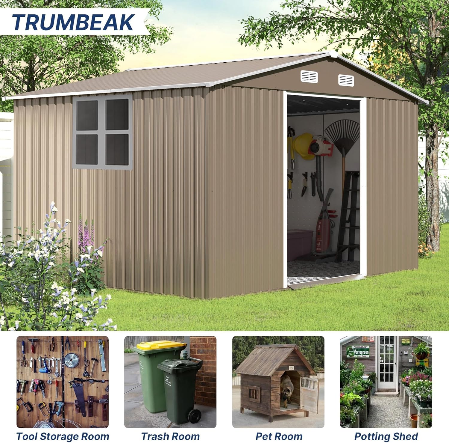 10FT x 8FT Metal Outdoor Storage Shed,Garden Sheds & Outdoor Storage w/Lockable Sliding Doors & Air Vent,Metal Shed for Backyard,Garden,Patio,Lawn