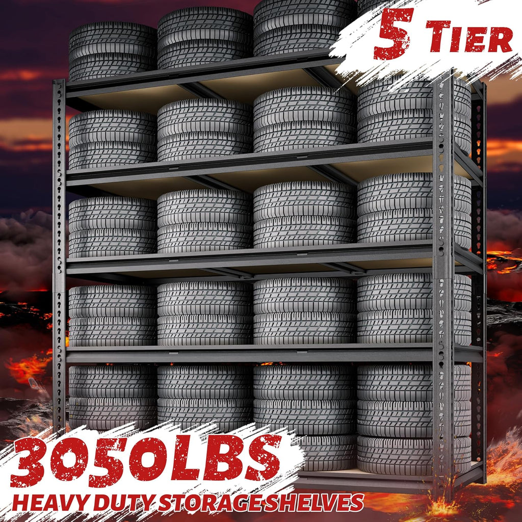 48"W Garage Shelving, 3050LBS Storage Shelves heavy duty, 5 Tier Metal Shelving Unit Adjustable Garage Shelves Heavy Duty Shelving for Warehouse,Commercial, Kitchen, 48" W × 24" D × 72" H, Black