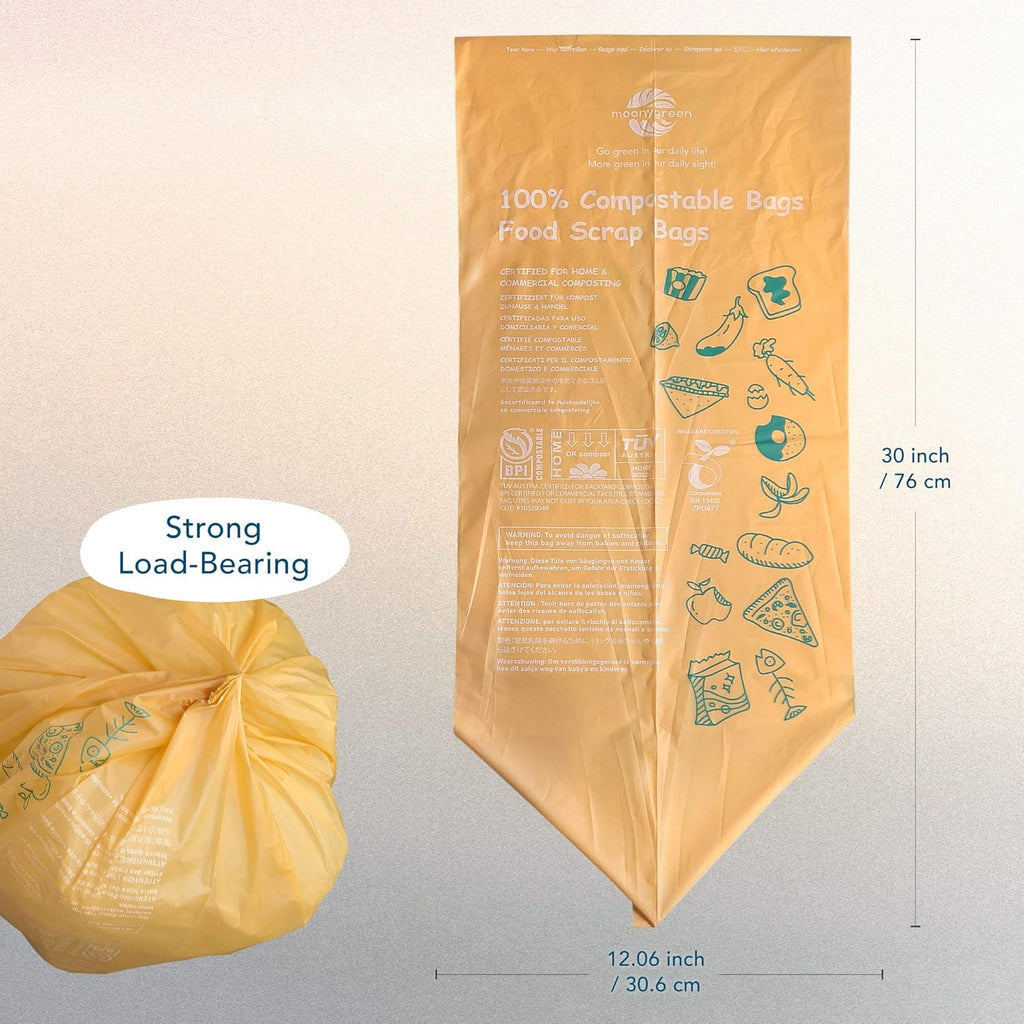 Compostable Trash Bags 13 Gallon, Tall Kitchen Food Waste Bags, US BPI ASTM D6400 and Europe OK Compost Home Certified, Heavy-Duty, 49.2 Liter, 100 Count, Extra Thick