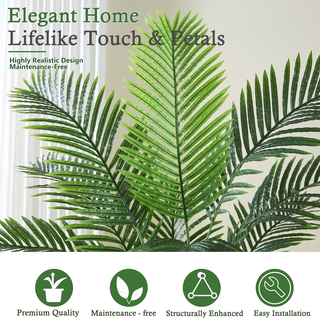 Artificial Palm Tree：5FT Tropical Fake Silk Plant UV Resistant Faux Areca Palm with White Planter & Black Pebbles for Home Office Living Room Decor Indoor Patio Porch Balcony (5FT,1-Pack,White)