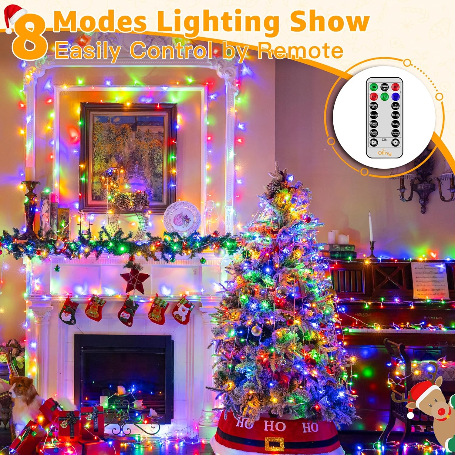 Ollny Christmas Lights Outdoor 800LED 262FT, Multicolor Plug in Fairy Light with Remote, 8 Modes Waterproof Timers Dimmable LED String Lights for Indoor House Outside Bedroom Patio Balcony