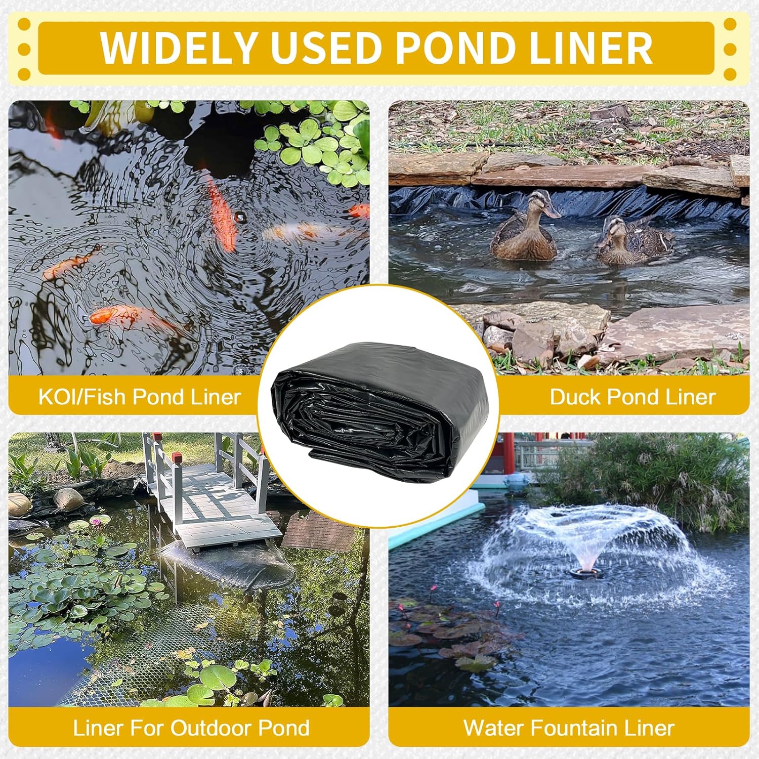 yeezoo 40X50FT Reinforced Large PE Pond Liner, KOI Pond Liners for Outdoor Ponds, Enhanced 5-Layer Structure Pond Liner for Fish, Duck, Garden Raised Bed and Waterscape Pond(0.82oz/sq ft Thickness)