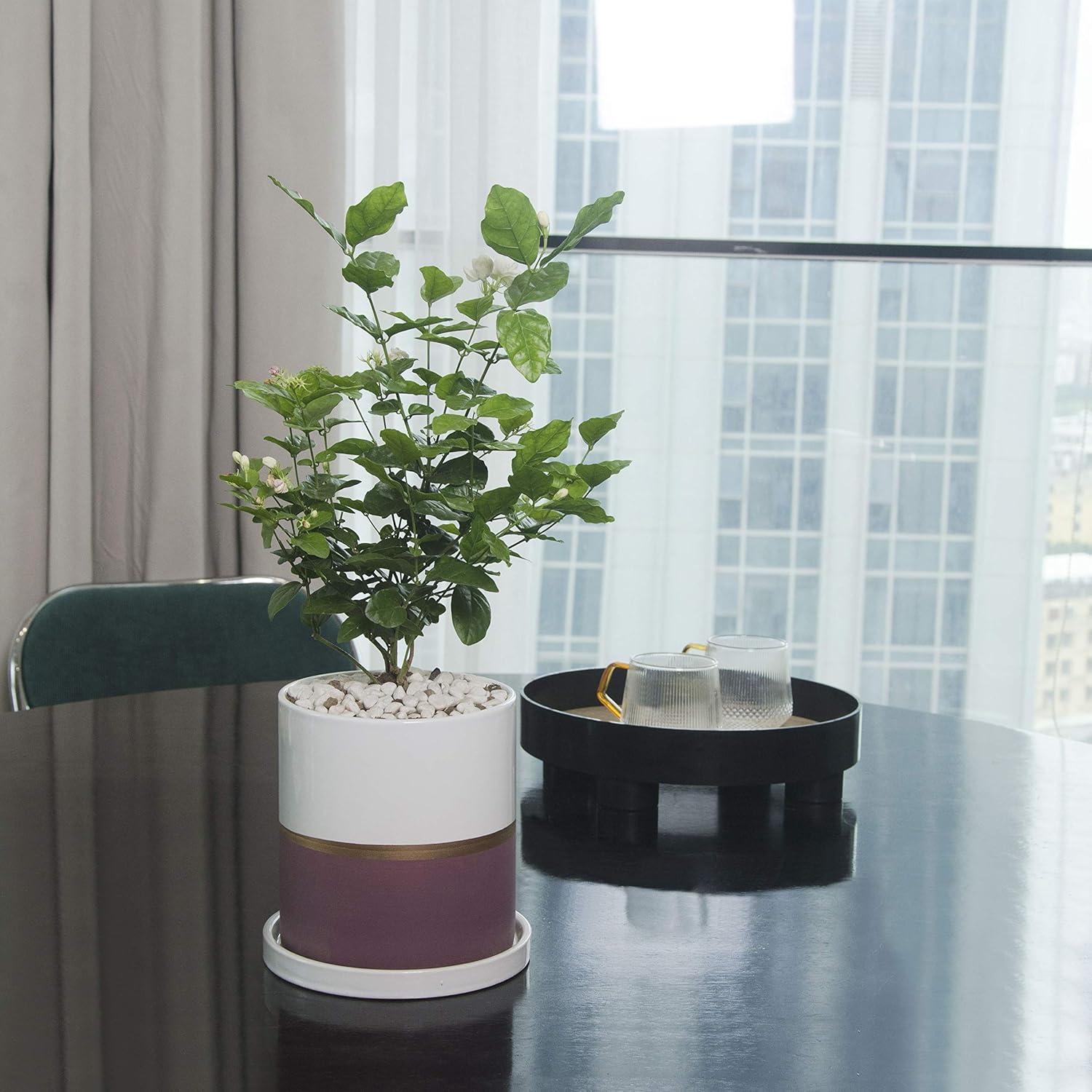 Ekirlin 5 inch Plant Pot - Ceramic Flower Planters Indoor - Modern Succulents Containers with Drain Hole Saucer, Decorate Home, Office & Outdoor (Purple)