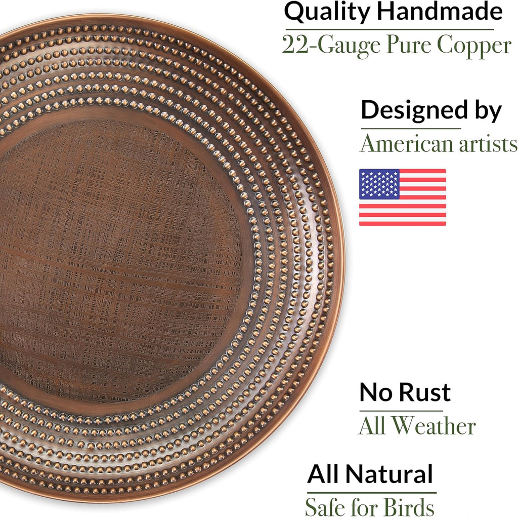 Good Directions 20" Diameter Tranquility Birdbath, Pure Copper Basin, Bronze Finish, Durable Aluminum Base, Bird Bath