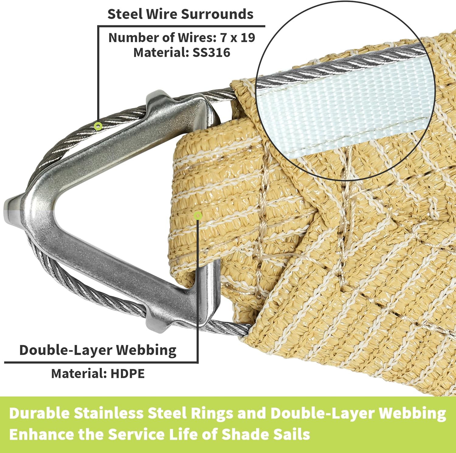 Royal Shade Heavy Duty 16' x 16' Grey Square Pro Ring Shade Sail, 260 GSM Commercial Grade UPF50 Sunshade, Reinforced Corners & Edges -5Years Warranty (We Make Custom Size)