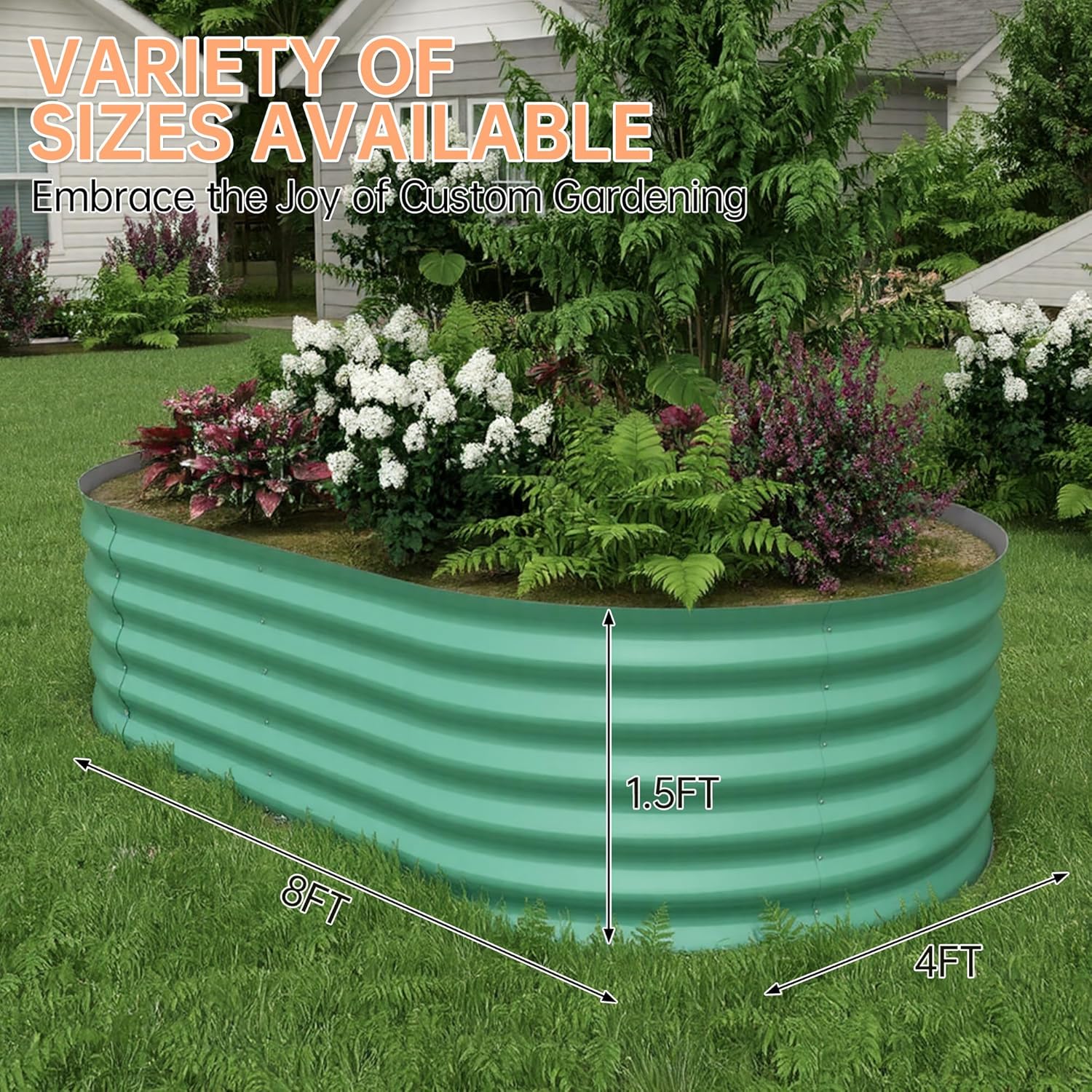 8x4x1.5ft Galvanized Raised Garden Bed Outdoor, 18" Tall Metal Planter Box for Flowers Herbs Vegetables, Rust-Resistant Raised Garden Beds for Gardening, Easy Assembly Outdoor Garden Box & Planters