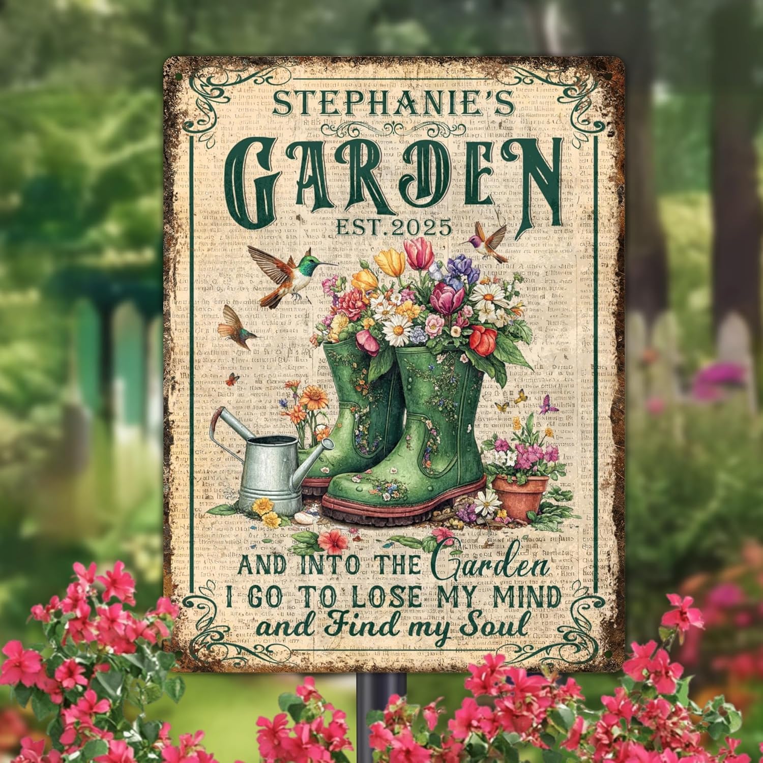 Custom Sign, Personalized Metal Signs, Customize for Office, Business, Workplace, Office, Home, Delivery Signs, Metal Sign With Your Own Image, Text,Photo, Pets, Kids Art Made in USA (Garden 05)