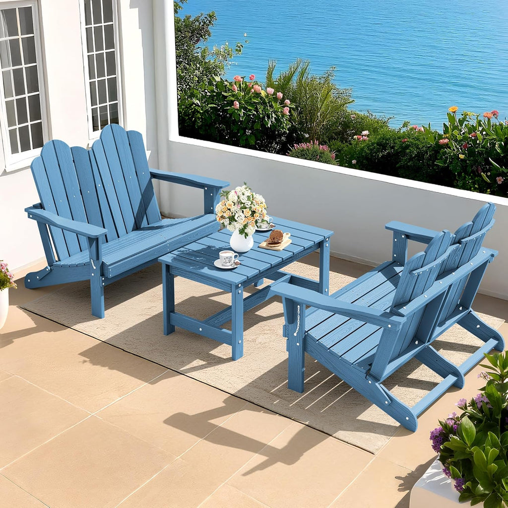 SERWALL Outdoor Folding Adirondack Bench, HDPE All-Weather Adirondack Loveseat, 660 lbs Capacity, Foldable Outdoor Patio Bench for Deck, Lawn, Garden, Navy