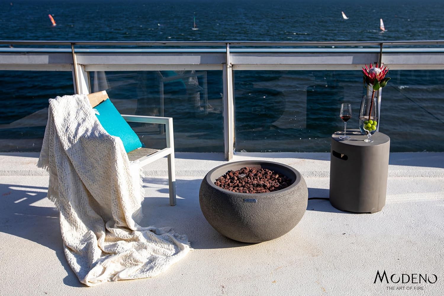 AMS Fireplace | Modeno | Newbridge | Firepit Table | Cover and Lava Rocks Included | (Fuel: Liquid Propane - Light Gray)