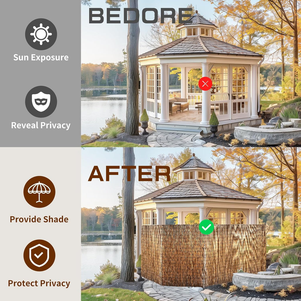 Natural Reed Fencing, Eco-Friendly Reed Fence, 5 feet High x 16.44 feet Long, Reed Screen for Backyard Patio Garden and More,Brown