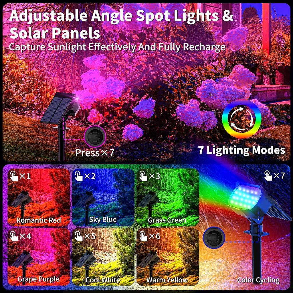 Solar Spot Lights Outdoor Color Changing, [7 Mode/12 Pack] Christmas Landscape Spotlights, Solar Lights Outdoor Waterproof, Led Powered Flood Light for Outside Pathway Yard Garden Tree Walkway