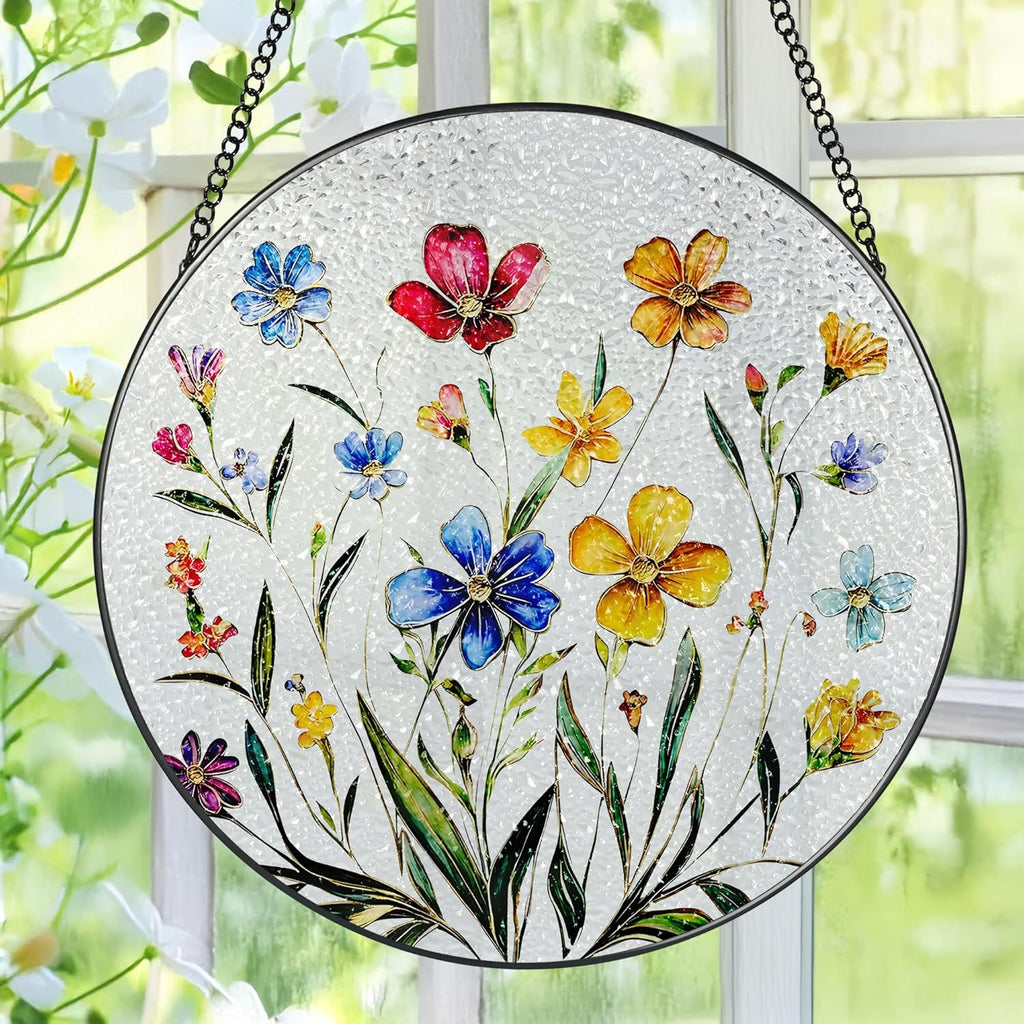 Wildflower Stained Glass Suncatcher, Stained Glass Window Hanging, 8 Inch Wildflower Window Decor, Suncatcher, Florist Gift, Gift for Flower Lovers