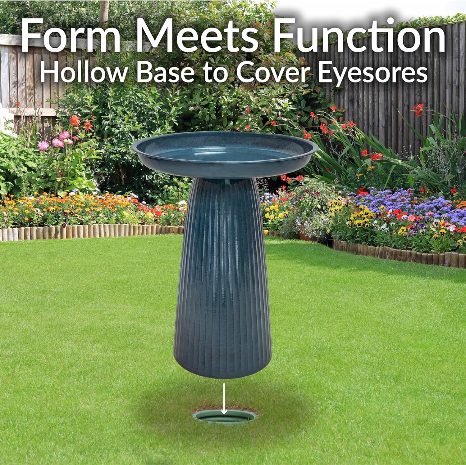 Sunnydaze Gleeful Garden Metal Bird Bath for Outdoors - Large Decorative Iron Birdbath - 23-Inch - Blue Glaze