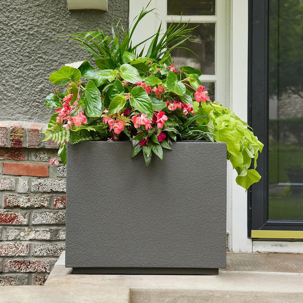 PolyStone Monterray Modern Outdoor/Indoor Square Planter, Lightweight, Heavy Duty, Weather Resistant, Polymer Finish, Commercial Grade and Residential, 23" L x 23" W x 19" H (Slate Gray)