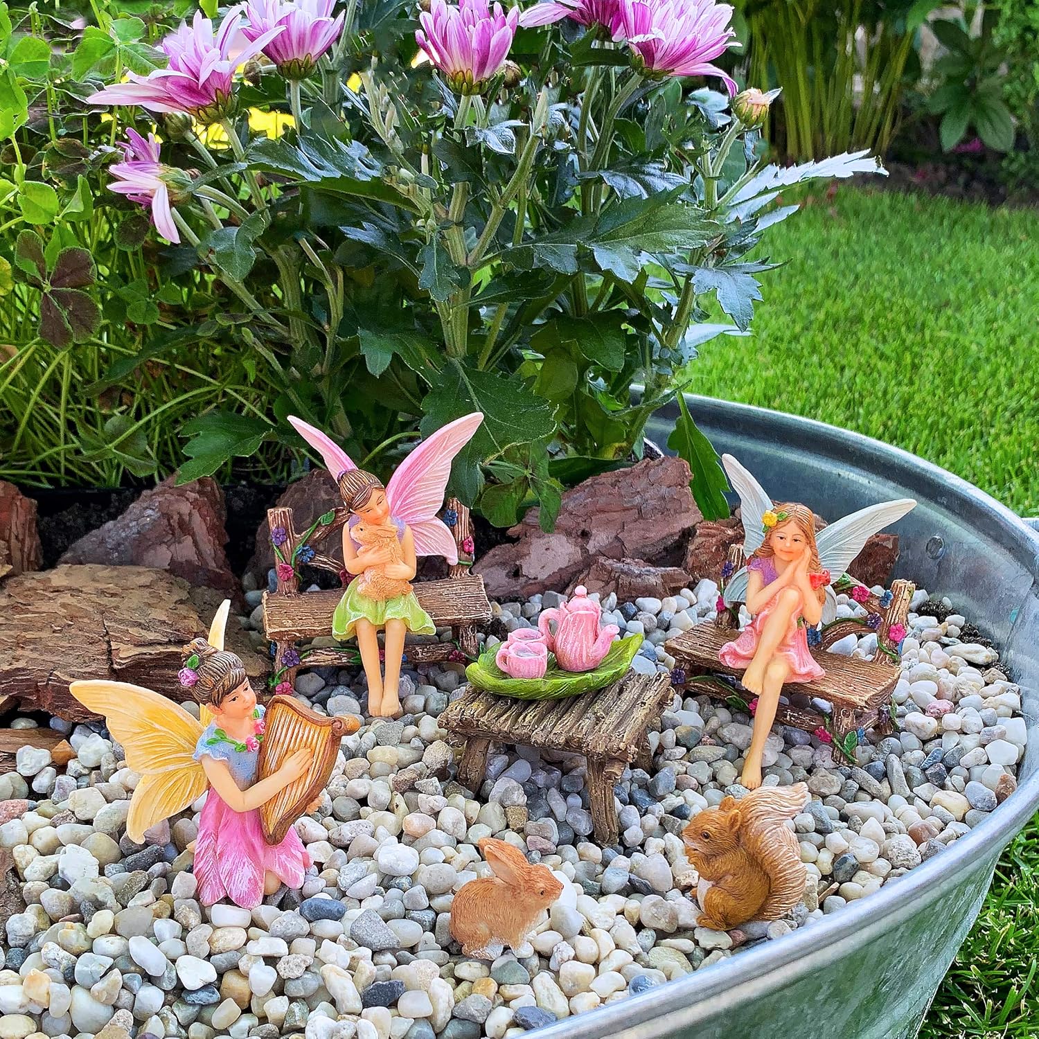 Mood Lab Fairy Garden - Miniature Figurines & Accessories Starter Kit - Fairy Garden Set of 12 pcs - Outdoor or House Decor