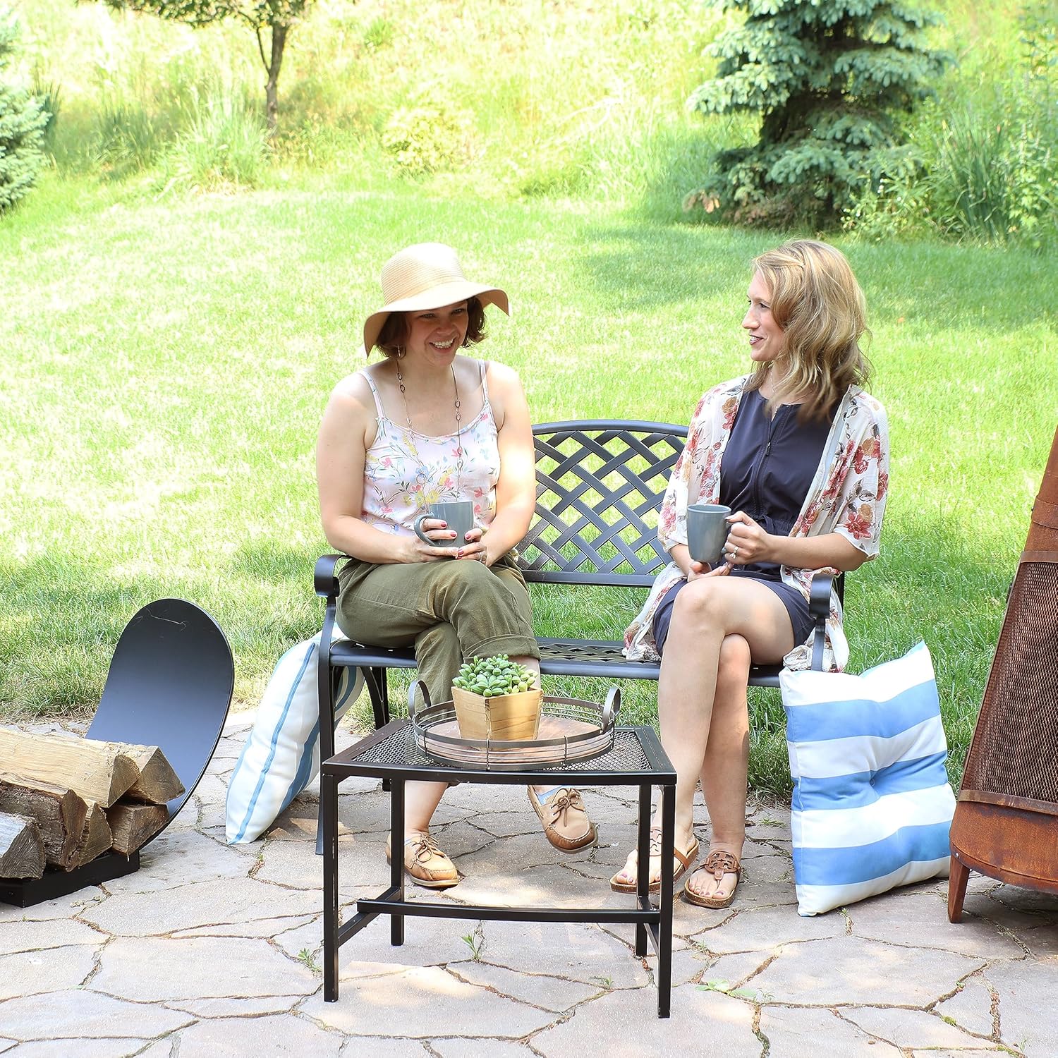 Sunnydaze 39-Inch Outdoor Bench for Patio or Park - Metal Garden Bench for Outdoors - Front Porch or Backyard Seat for Two - Black