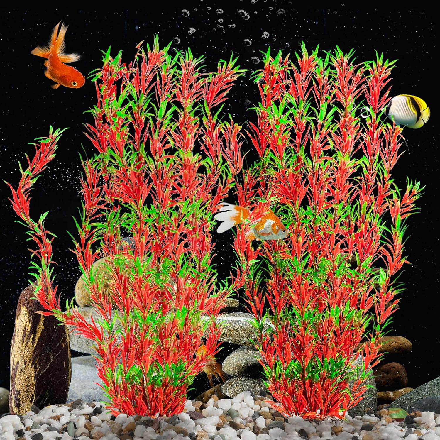 MyLifeUNIT Aquarium Plants, 21 Inches Tall Plastic Fish Tank Plants for Fish Tank Decorations and Aquarium Decor (Wine Red)