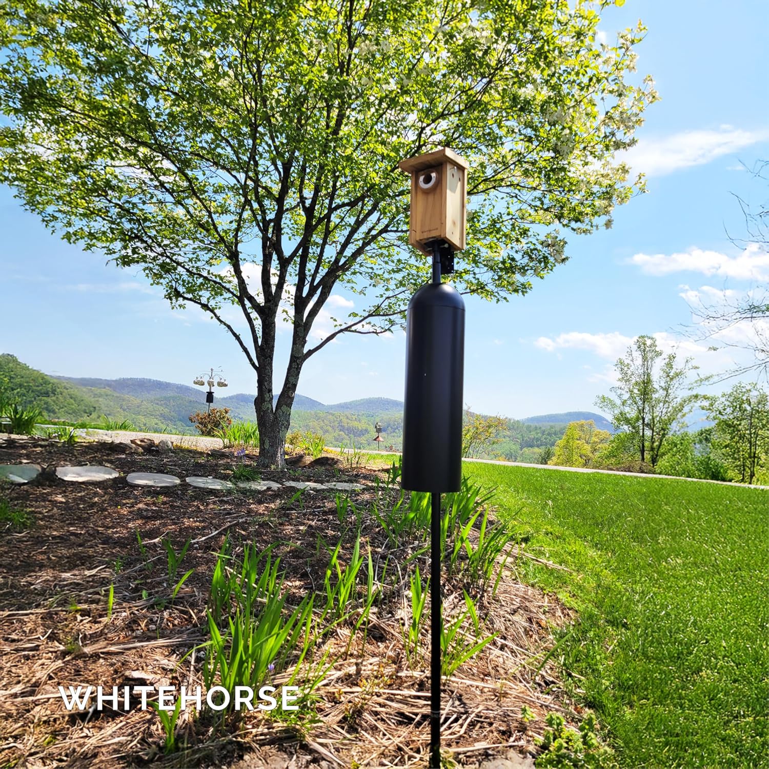 WHITEHORSE Bird House Pole with Baffle- A Professional Squirrel Proof Bird Feeder Pole - Very Sturdy Against Strong Winds - Bird House Poles for Outdoors - Pole for Bird Feeders - Bluebird House Pole