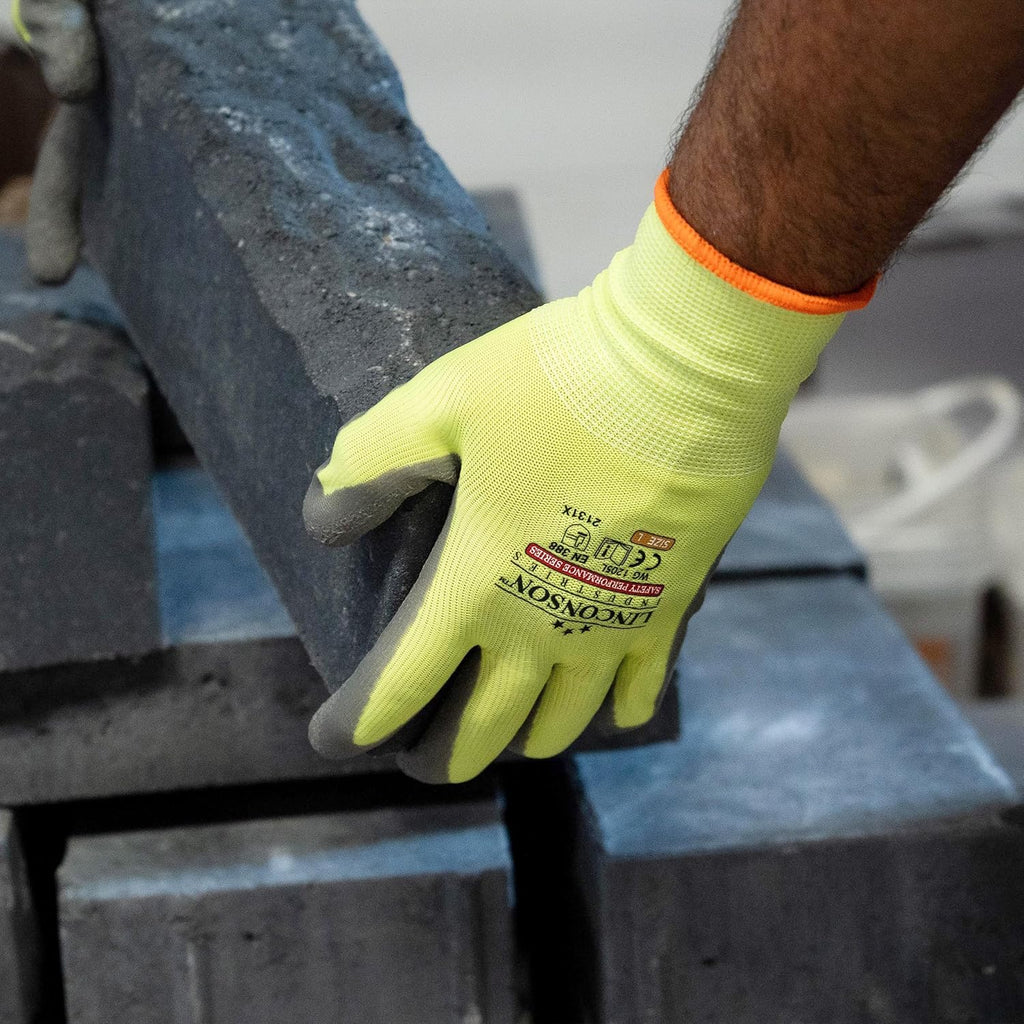 linconson 12 Pack Safety Performance Series Construction Mechanics Wrinkle Latex Work Gloves