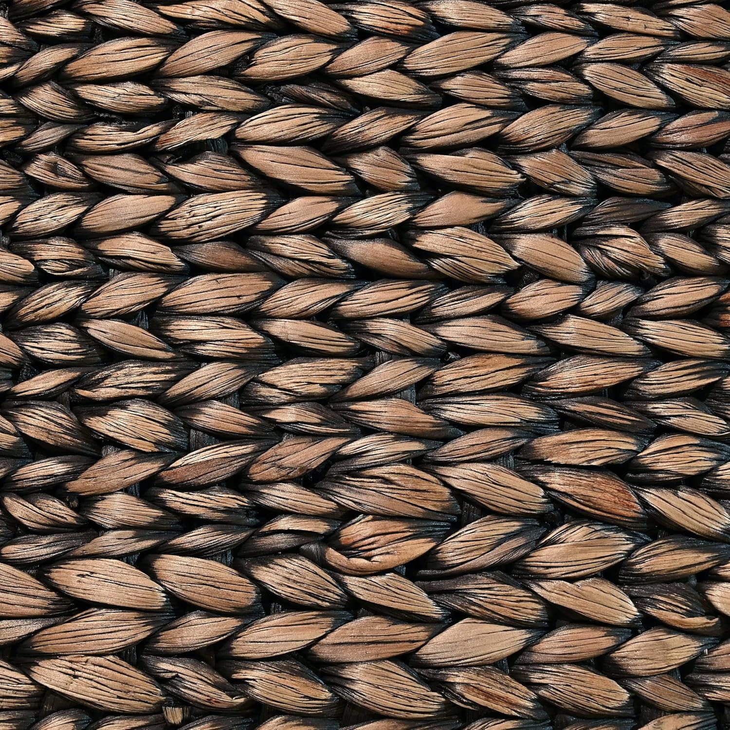 happimess BSK2001B-3SET Clara Farmhouse Classic Handwoven Hyacinth Rectangle Floor Wicker Storage Baskets with Handles, Brown (Set of 3), Seagrass Containers for Decoration in Living Room, Bedroom