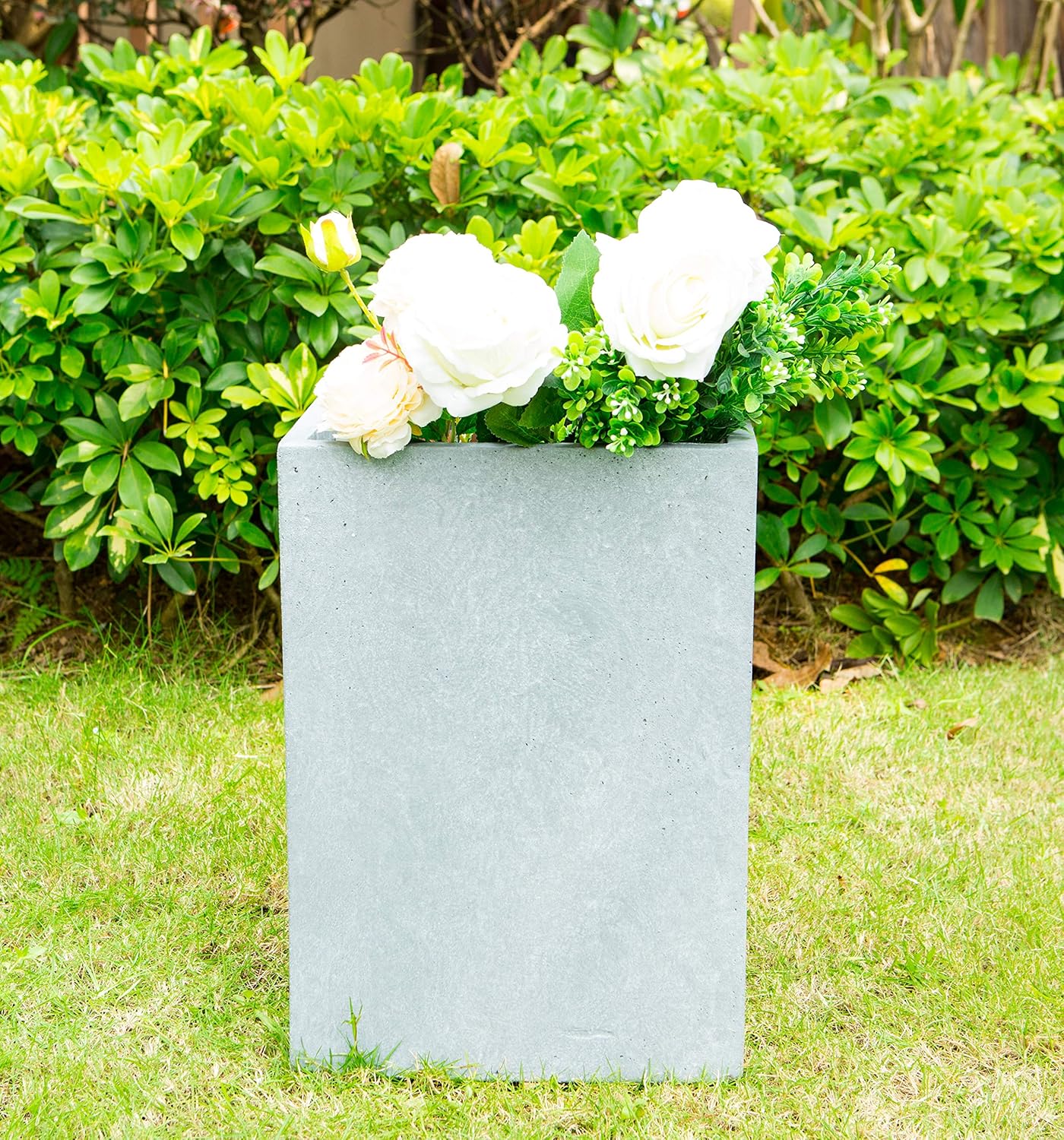 Kante 12.6" H Tall Rectangular Concrete Planters, Outdoor Indoor Lightweight Plant Pots with Drainage Hole and Rubber Plug, Modern Style for Home Garden Patio, Slate Gray