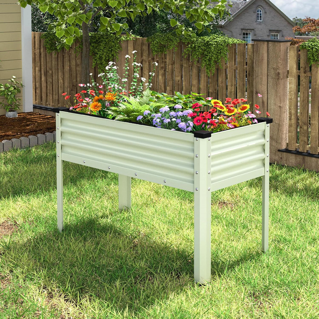 MUPATER 47.8" L x 23.5" W x 31.9" H Galvanized Steel Raised Garden Bed, 507lbs Capacity Large Metal Elevated Raised Planter Box with Legs & Detachable Black Liner for Patio, Balcony, Beige