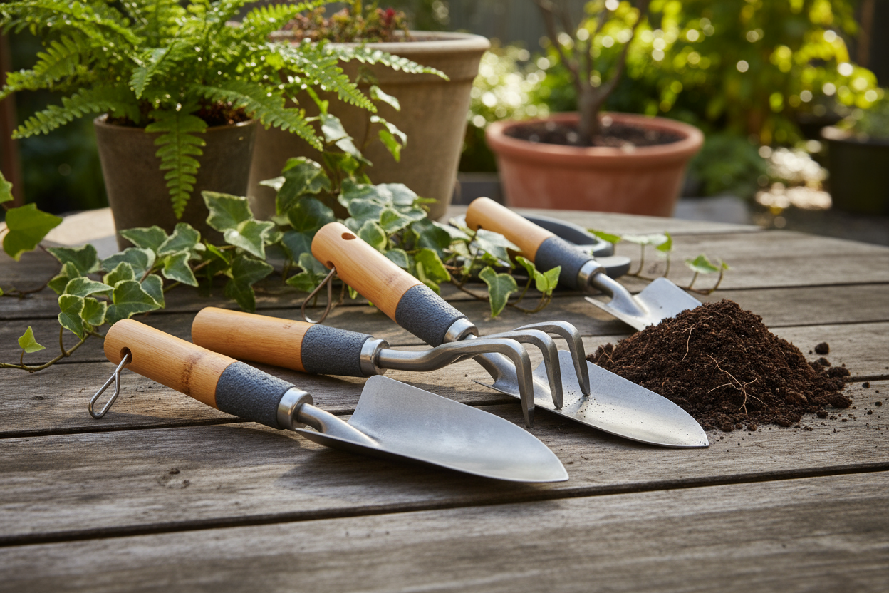 Durable, ergonomic, and eco-friendly tools that make planting, pruning, and maintaining your garden a breeze. (make it real photo)
