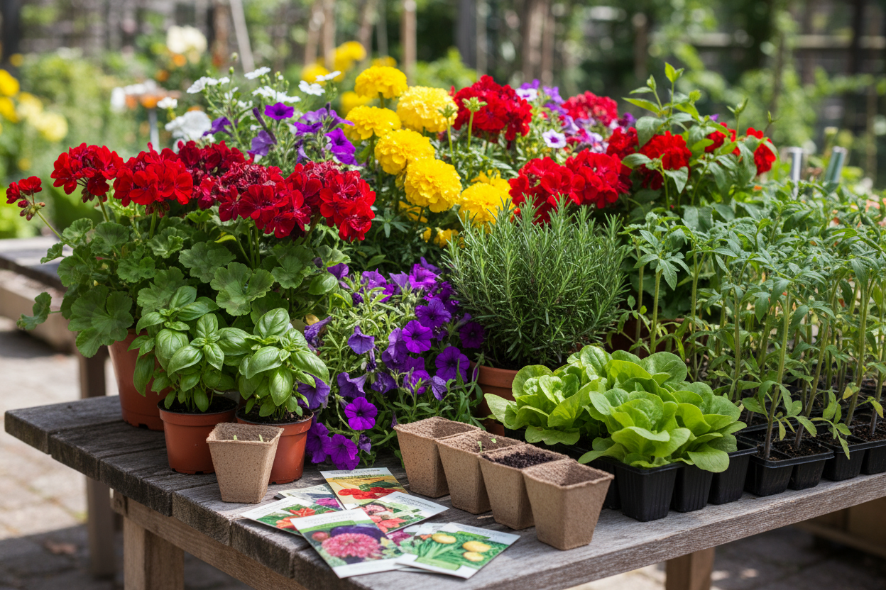 From colorful flowers to fresh herbs and vegetables, we provide top-quality seeds and starter plants to help your garden thrive. (make it real photo)